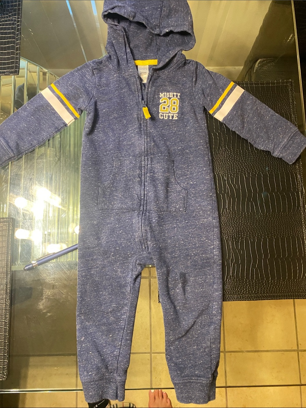 Kids' Blue 'Mighty 28 Cute' Hooded One-Piece